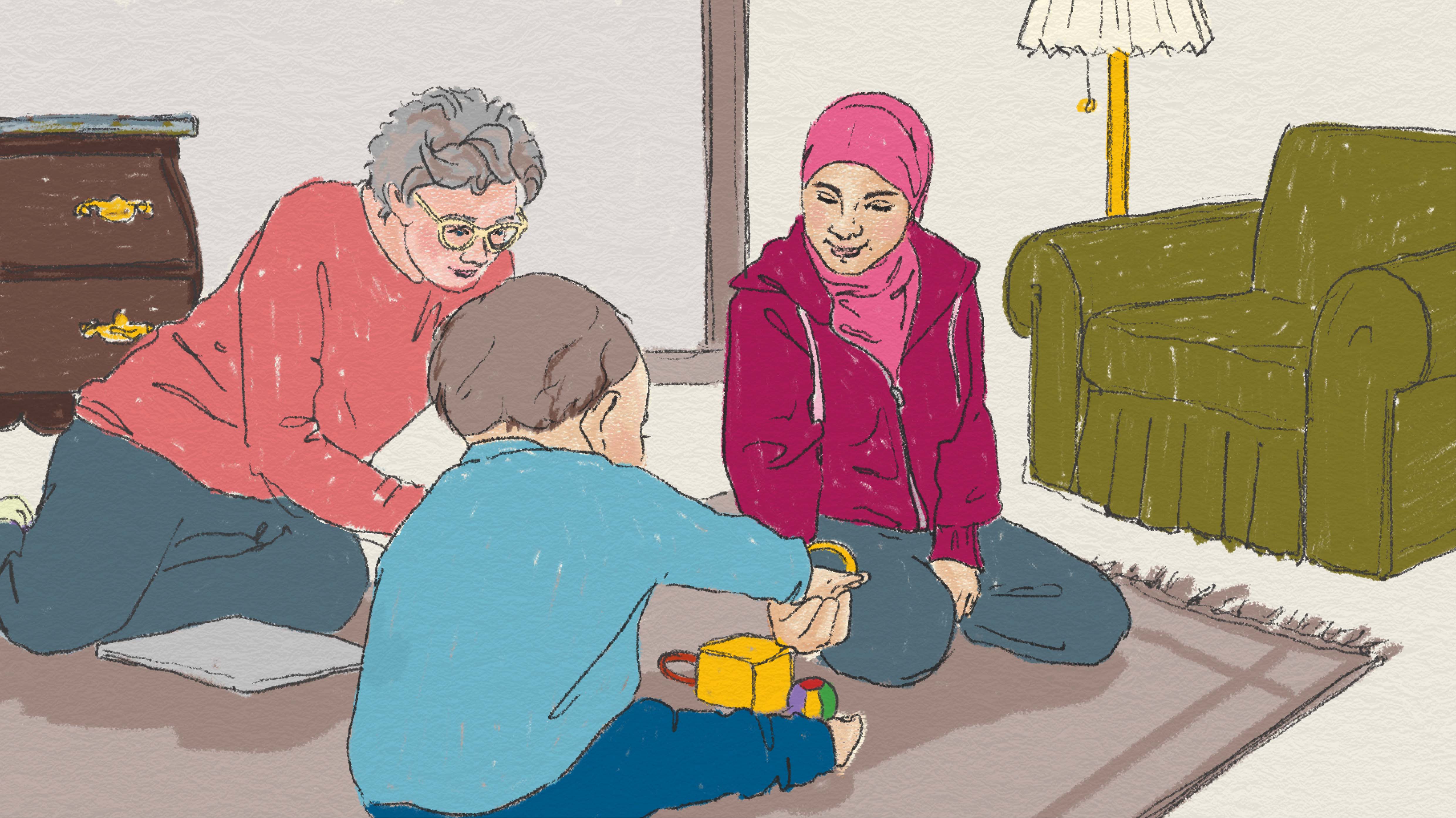 Illustrationer som Gullers tillverkat för Regionhälsans räkning som används på sidan Barns psykiska hälsa på Vårdsamverkan.se